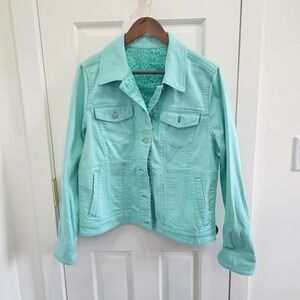 Isaac Mizrahi Live Turquoise Reversible Denim Jacket Women's Size 12